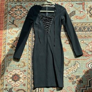 Lulus black bodycon lace up dress